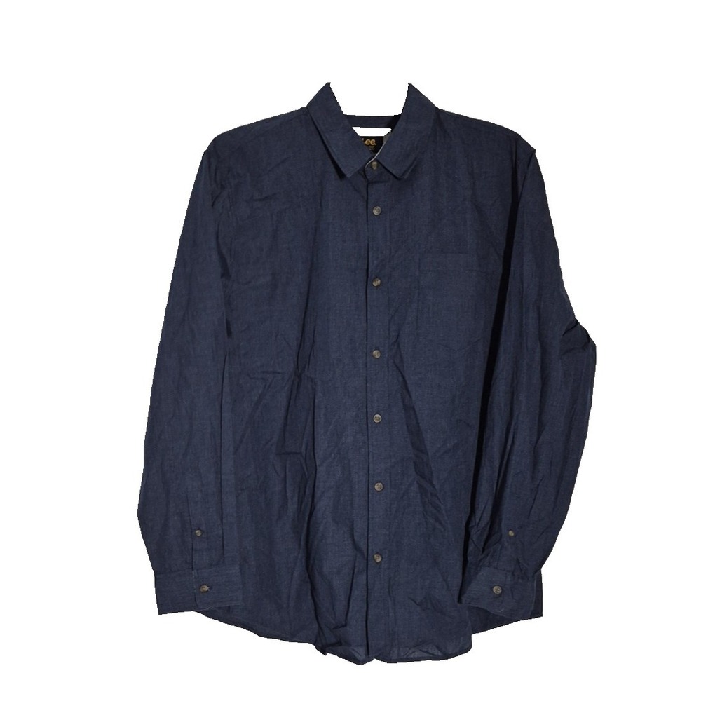 Lee Shirt‎ Mens XL Blue Navy Heather Regular Fit Button Up Long Sleeve Casual